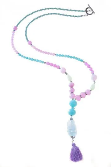 Aqua/Pink Izidora Tassel Necklace