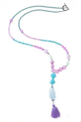 Aqua/Pink Izidora Tassel Necklace