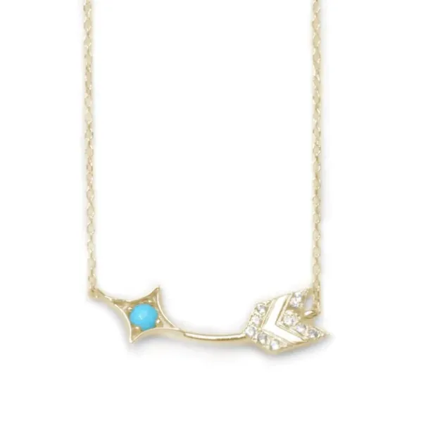 Arrow Bar Necklace - Gold, Turquoise & White Sapphire