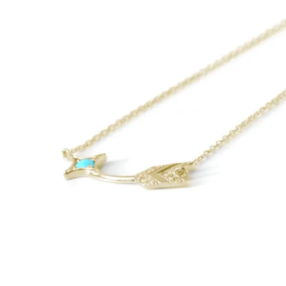 Arrow Bar Necklace - Gold, Turquoise & White Sapphire