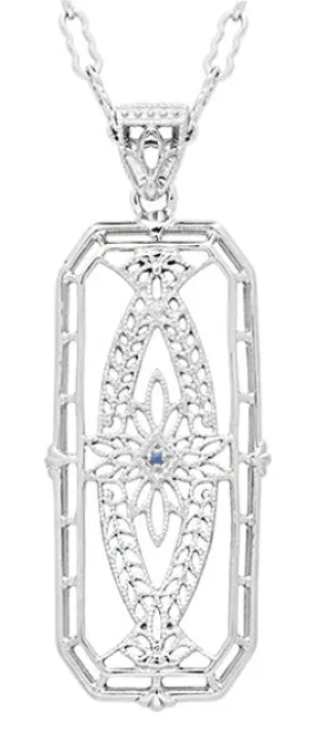 Art Deco Filigree Vintage Sapphire Ichthys Fish Necklace - Sterling Silver 1930's Pendant Design