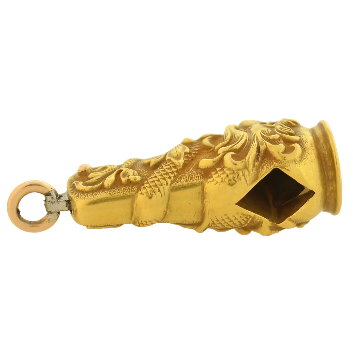 Art Nouveau 14kt Emerald Repousse Dragon Cigar Cutter Pendant   Victorian 14kt Enameled Slider Chain