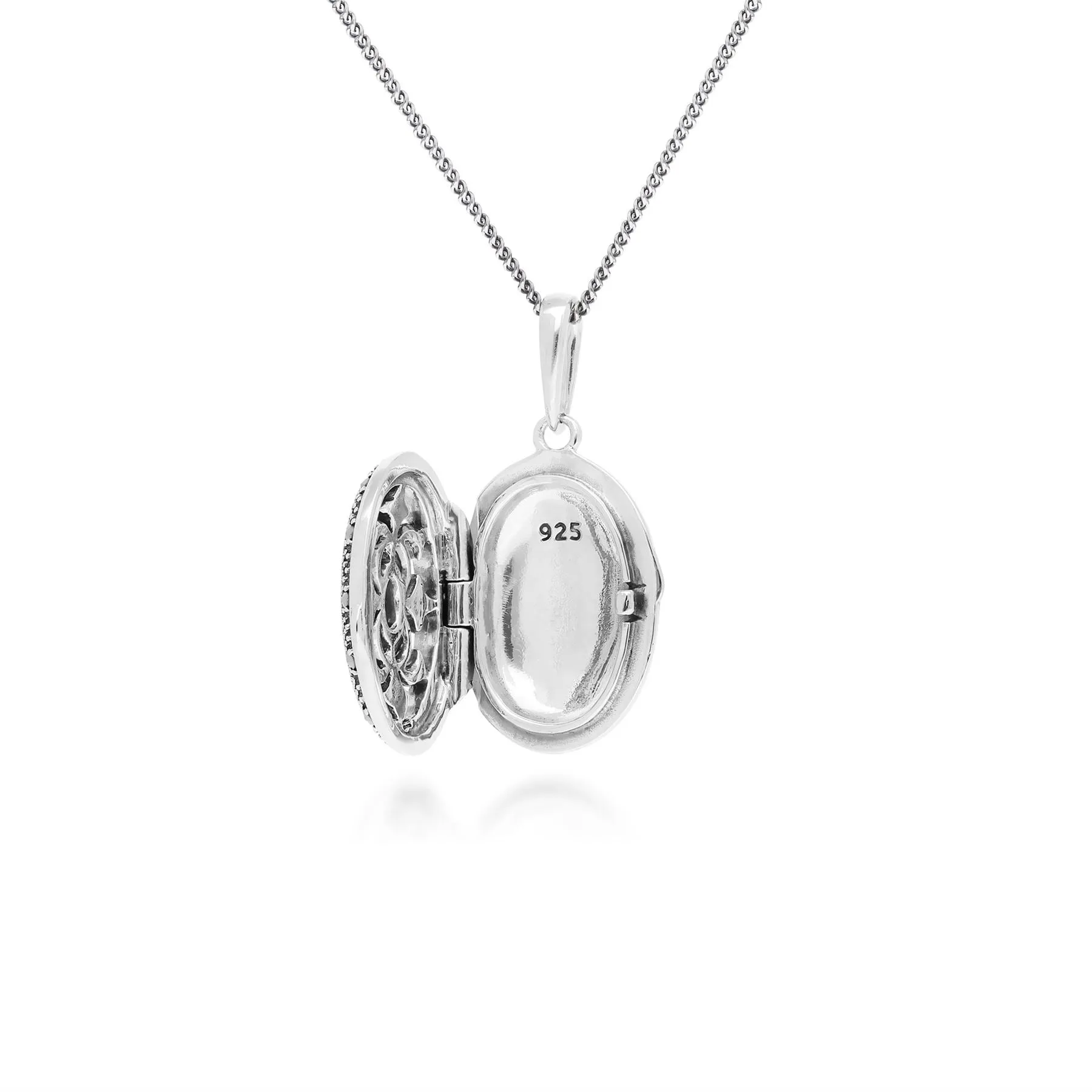 Art Nouveau Stil Ovale Tansanit & Markasite Halskette in 925 Sterlingsterlingsilber