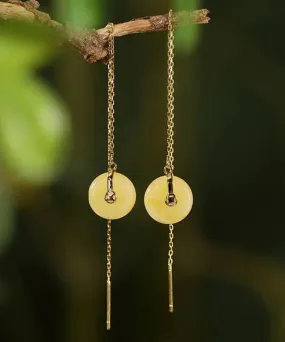 Art Yellow Sterling Silver Overgild Beeswax Amber Drop Earrings LY8536