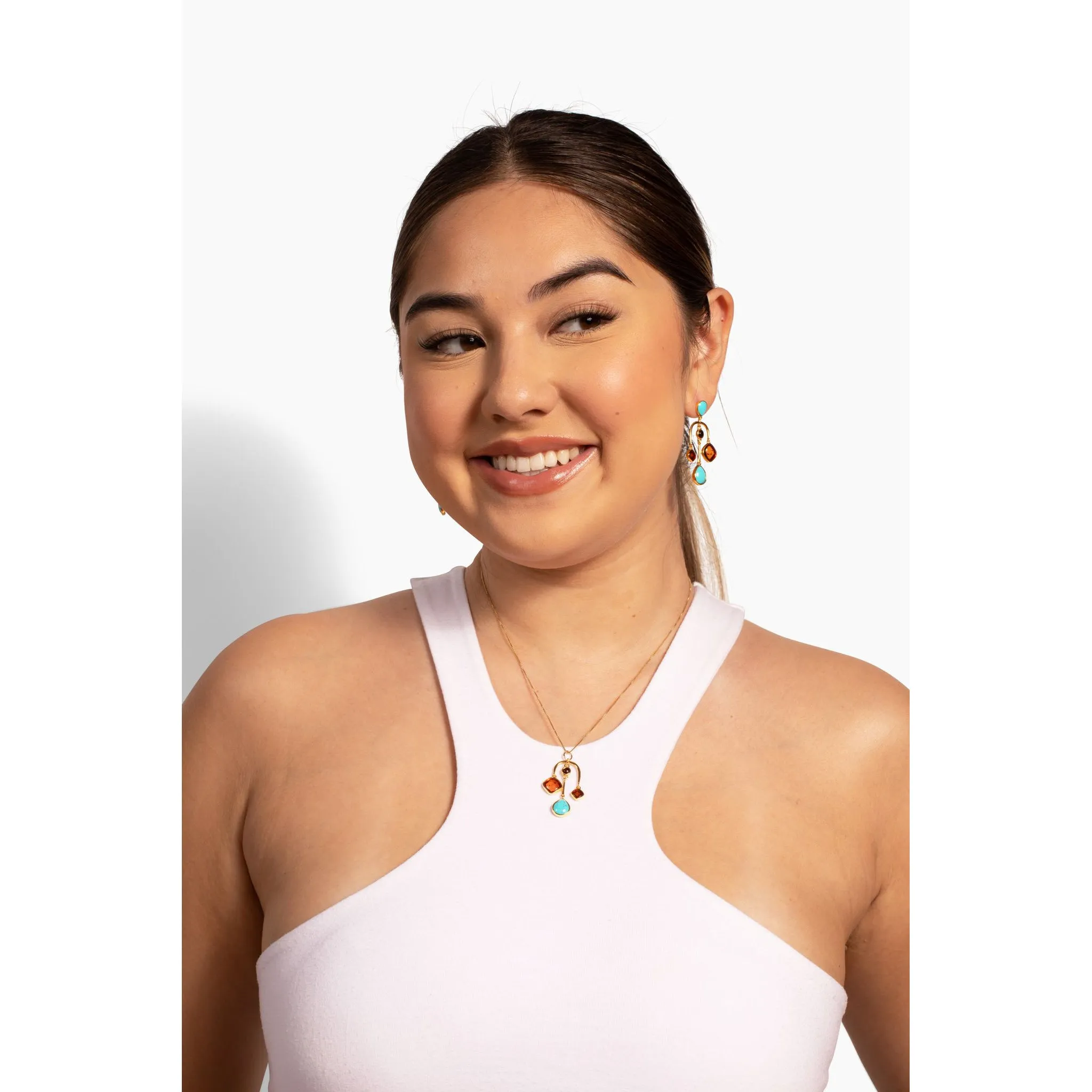 Asymmetrical Amber and Turquoise Earrings