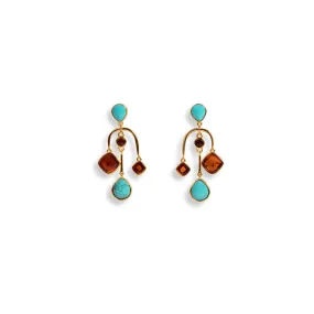 Asymmetrical Amber and Turquoise Earrings