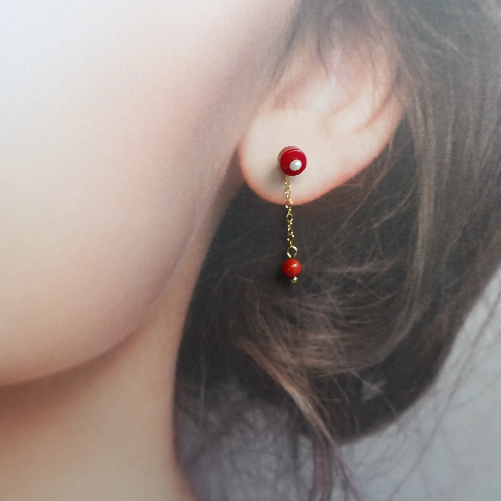 Asymmetrical Red Coral Studs