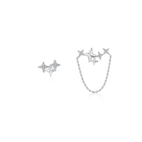 Asymmetrical Sterling Silver Star Zircon Earrings