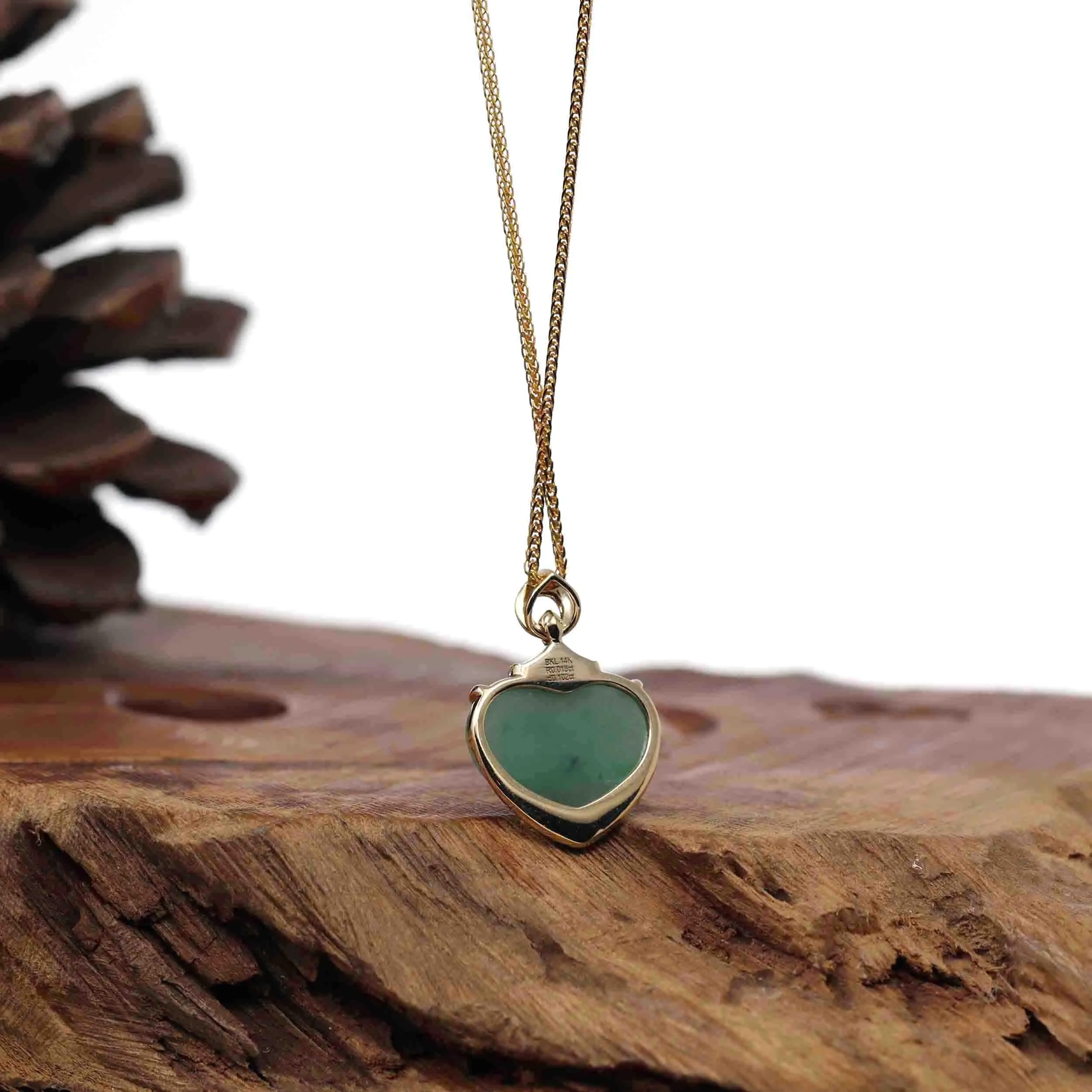 Baikalla 14K Yellow Gold Genuine Burmese Green Jadeite Jade Heart Pendant with VS1 Diamonds High Jewelry