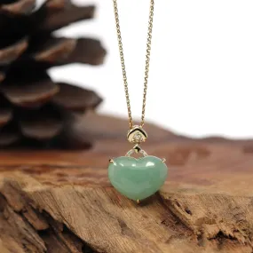 Baikalla 14K Yellow Gold Genuine Burmese Green Jadeite Jade Heart Pendant with VS1 Diamonds