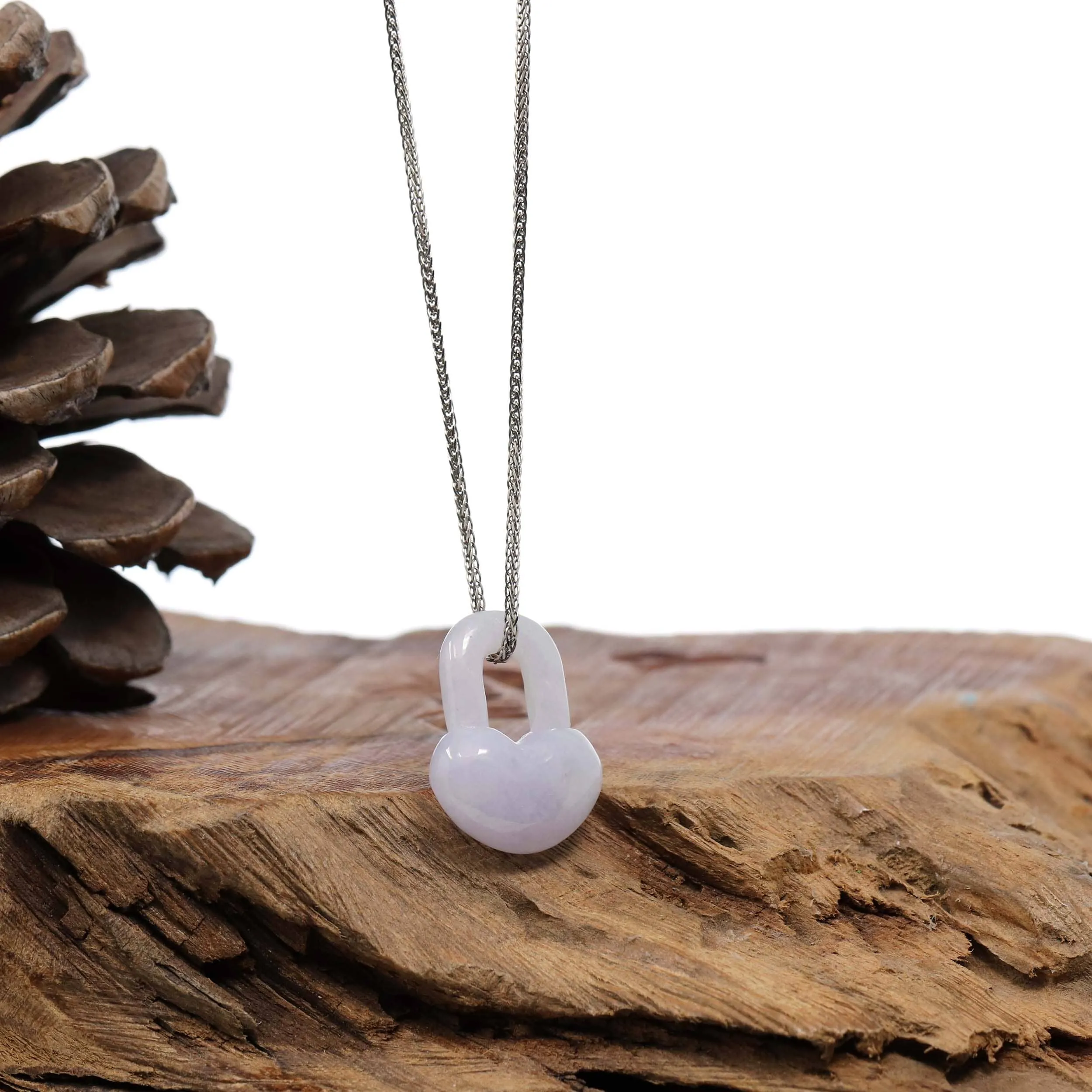 Baikalla Lavender Jadeite Jade Heart Lock Necklace Pendant