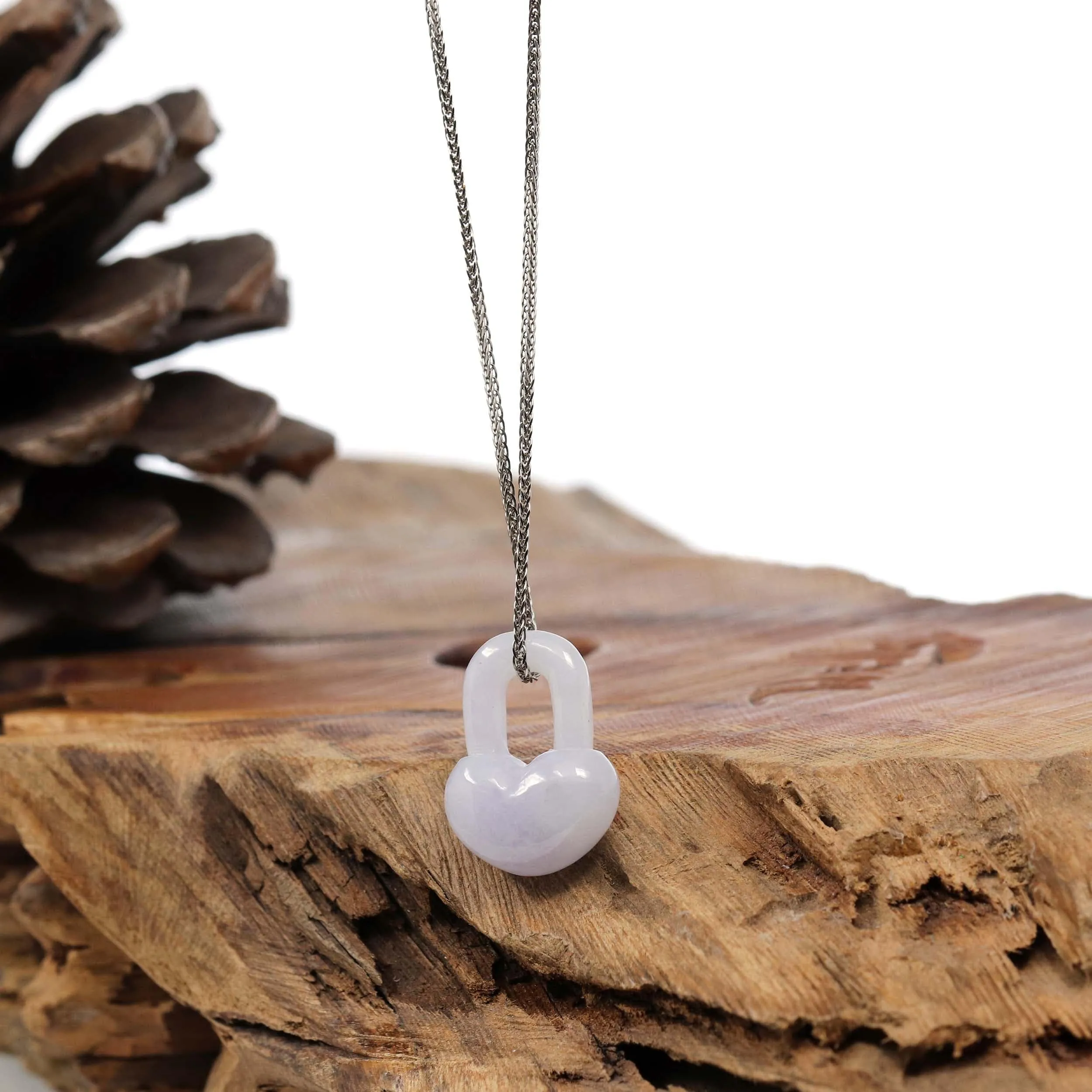 Baikalla Lavender Jadeite Jade Heart Lock Necklace Pendant