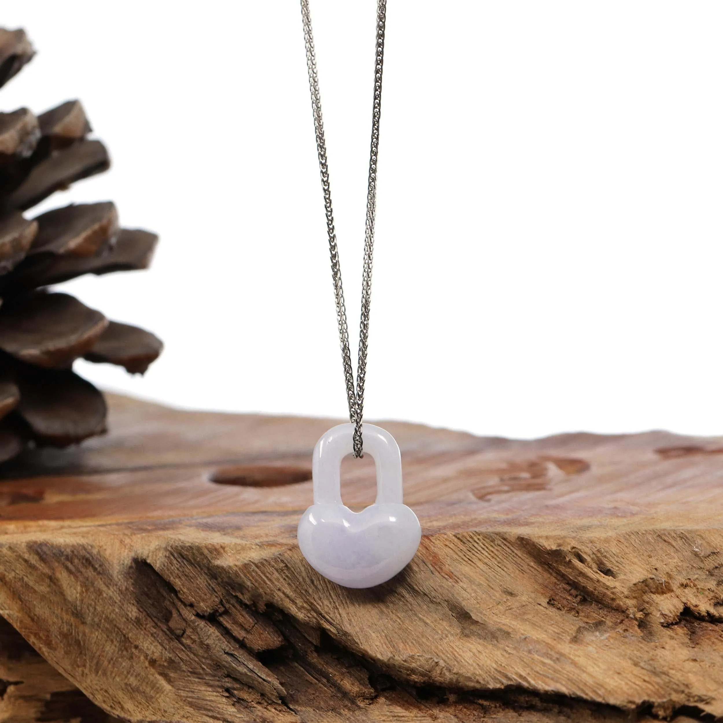 Baikalla Lavender Jadeite Jade Heart Lock Necklace Pendant