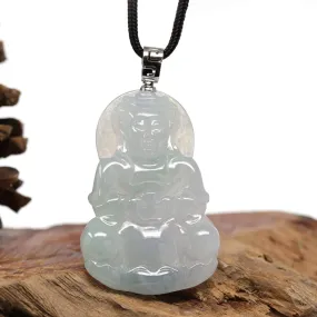 Baikalla "Goddess of Compassion" Genuine Burmese Jadeite Jade Guanyin Necklace With Good Luck Design 14K Gold  Bail
