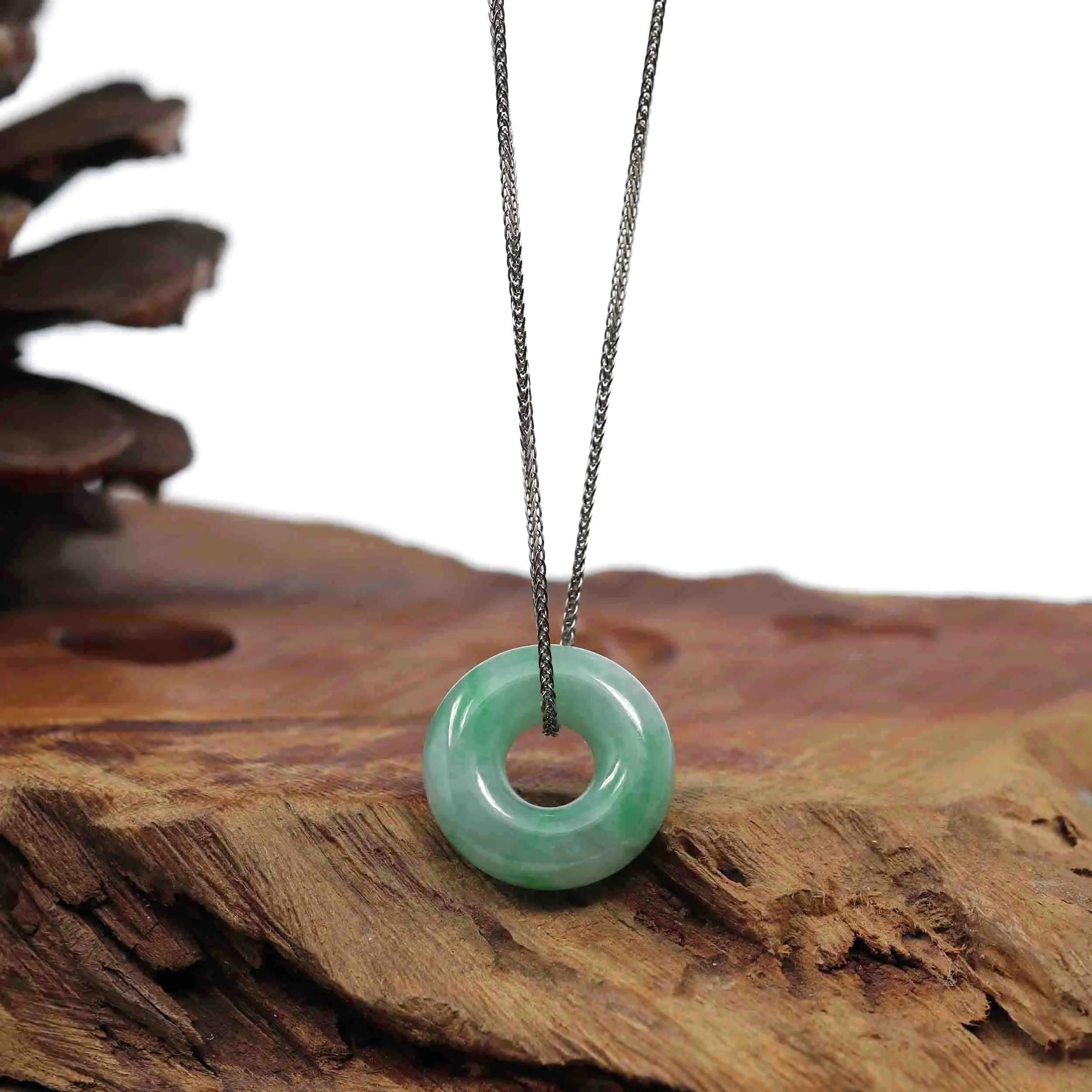Baikalla "Good Luck Button" Necklace Green Jadeite Jade Pendant