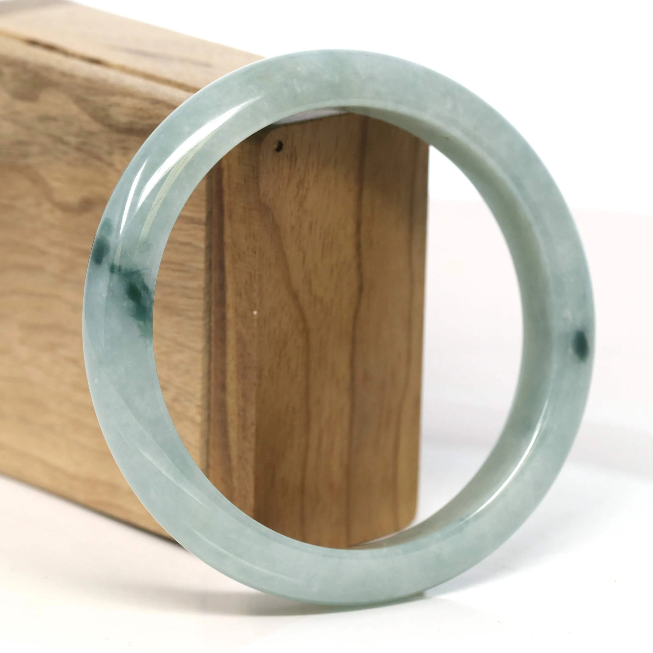 Baikalla "Half Round" Blue-Green Jadeite Jade Bangle Bracelet (63.42 mm) #T391