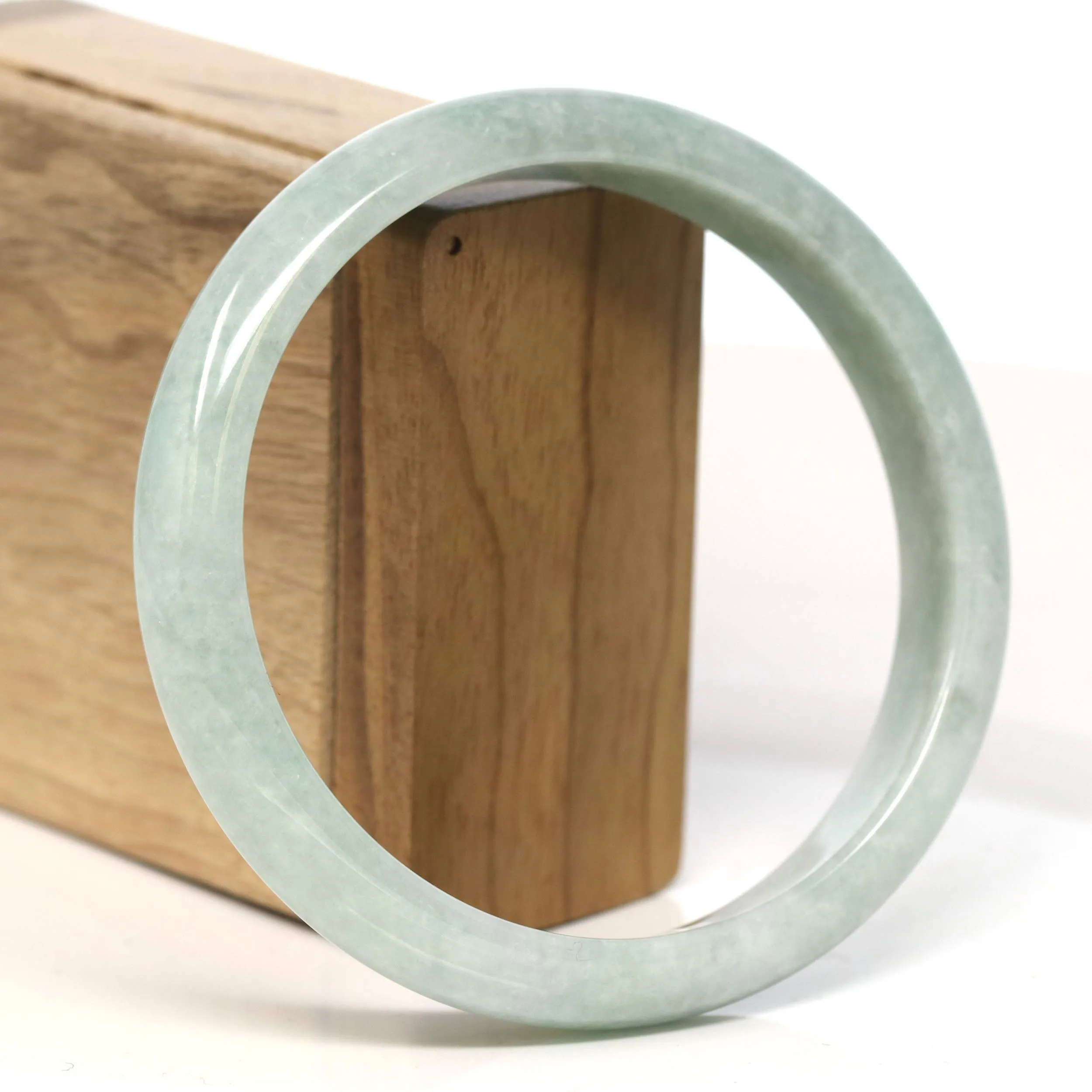 Baikalla "Half Round" Light Green Lavender Jadeite Jade Bangle Bracelet (66.3 mm) #T420