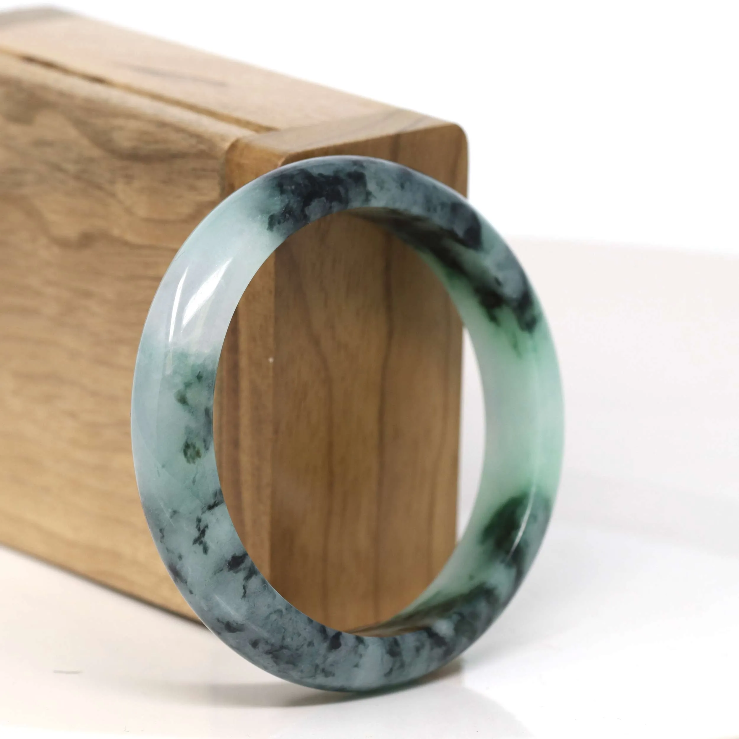 Baikalla "Half Round" Unique Blue Green Jadeite Jade Bangle Bracelet (54.43 mm) #T369