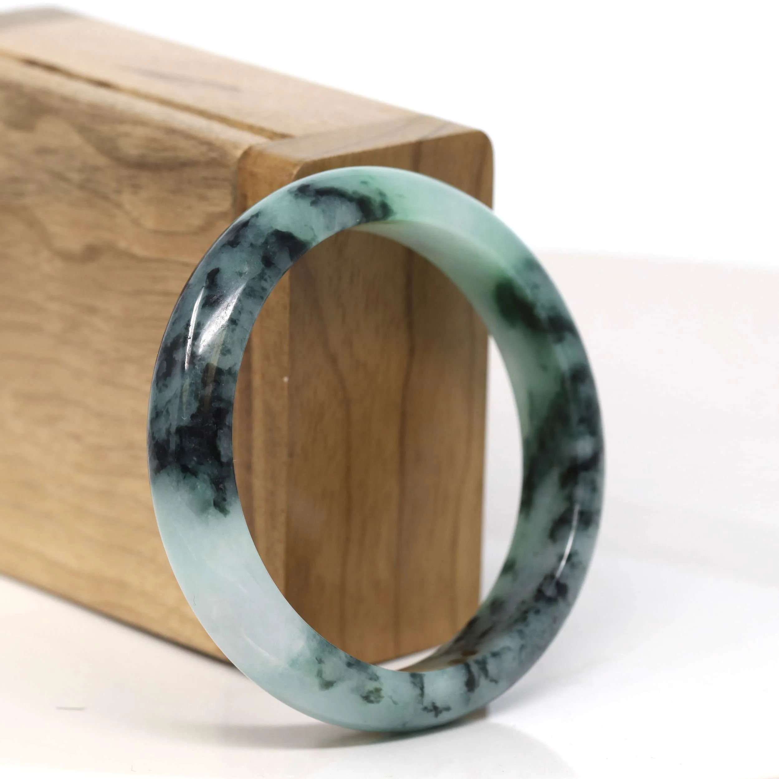 Baikalla "Half Round" Unique Blue Green Jadeite Jade Bangle Bracelet (54.43 mm) #T369