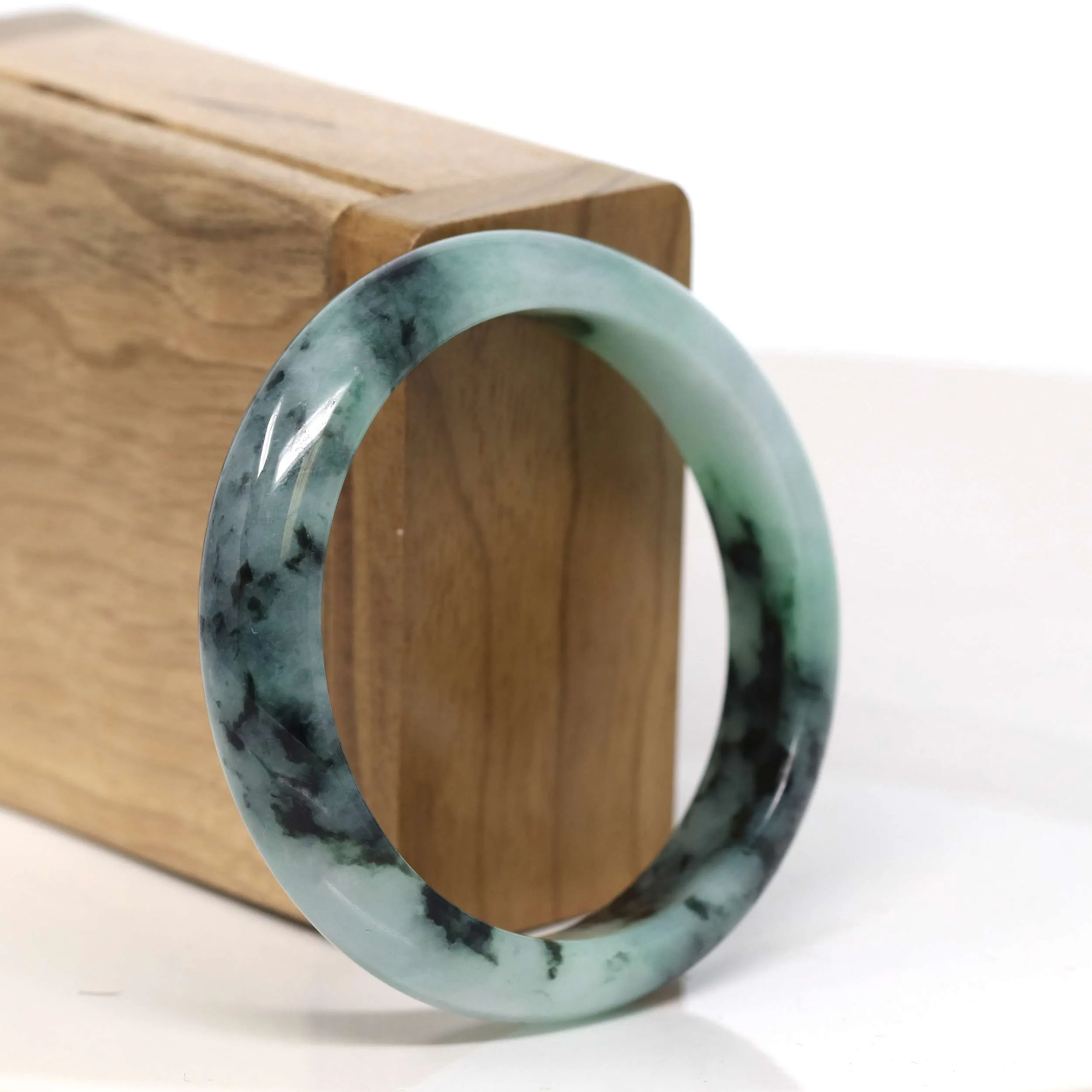 Baikalla "Half Round" Unique Blue Green Jadeite Jade Bangle Bracelet (54.43 mm) #T369