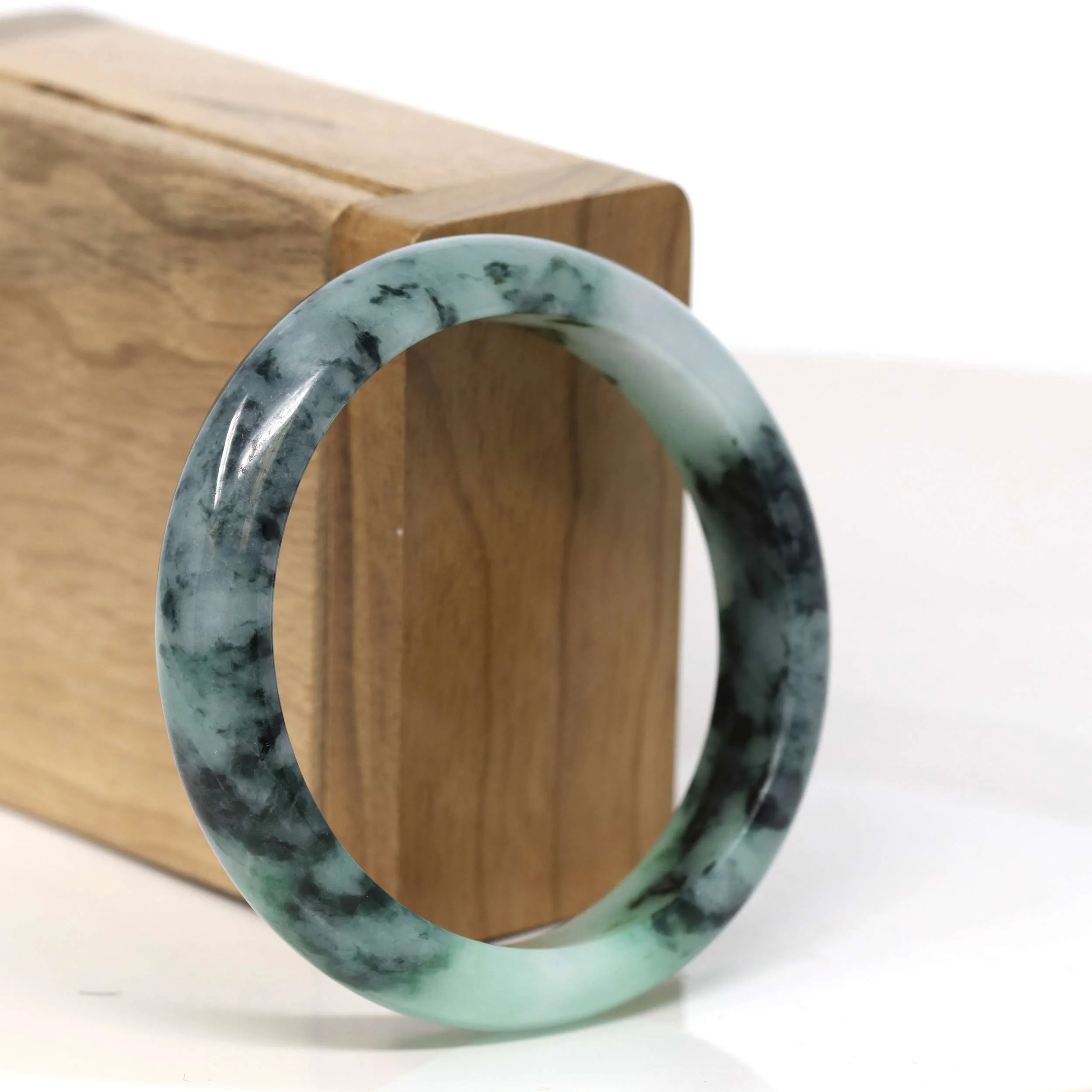 Baikalla "Half Round" Unique Blue Green Jadeite Jade Bangle Bracelet (54.43 mm) #T369
