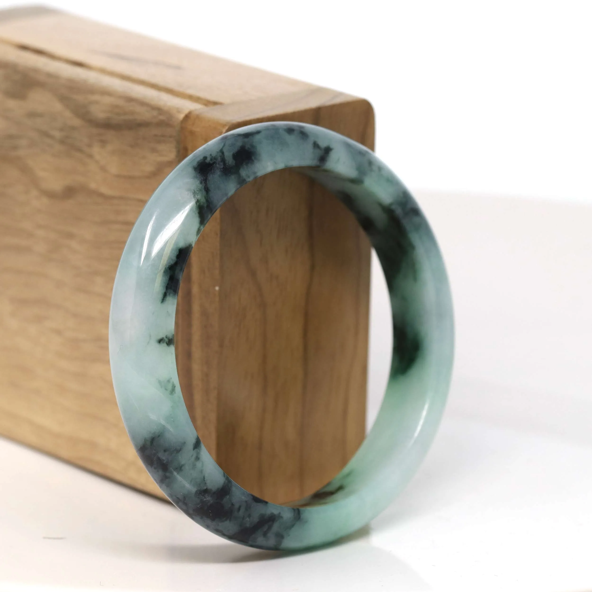 Baikalla "Half Round" Unique Blue Green Jadeite Jade Bangle Bracelet (54.43 mm) #T369