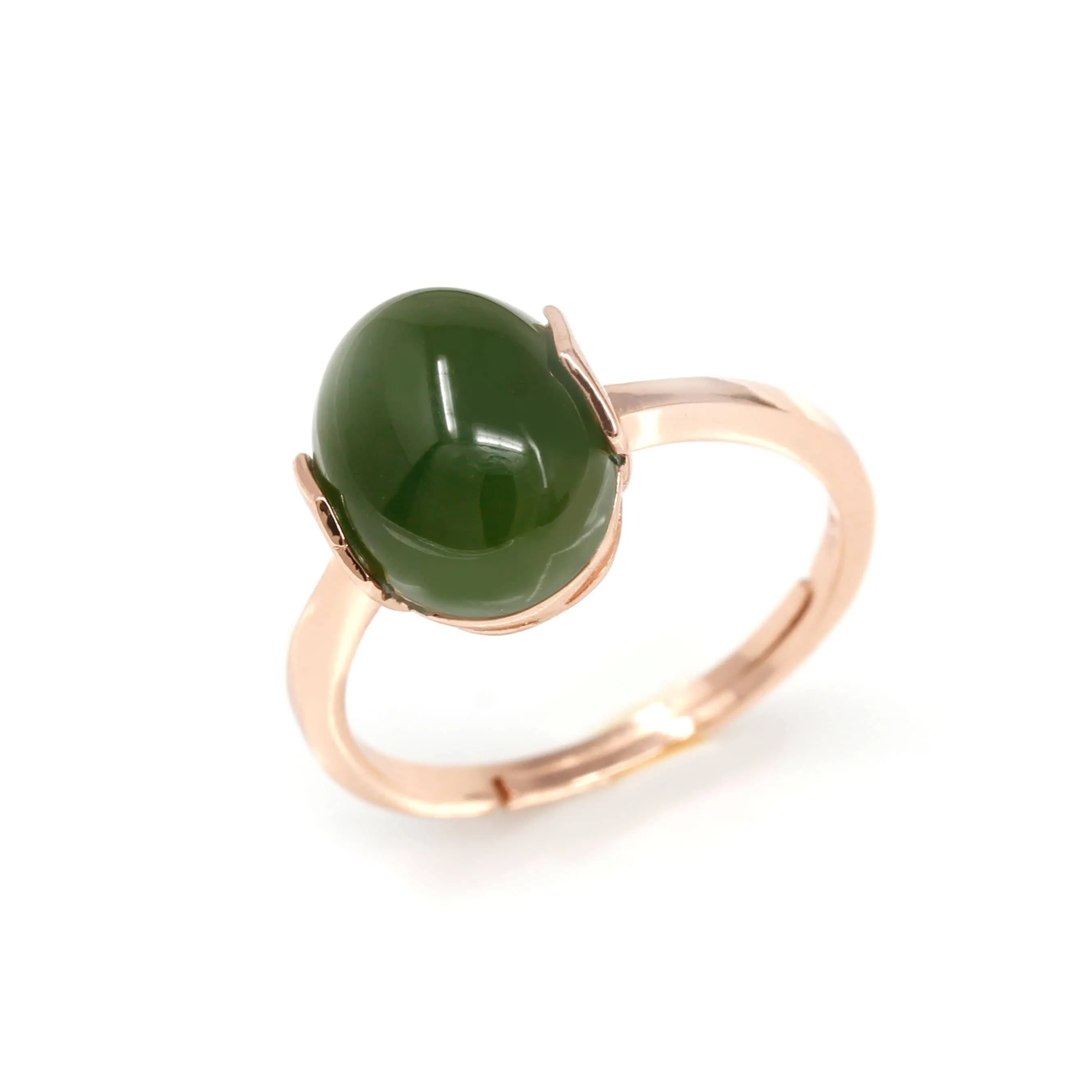 Baikalla™ "Lucky Jade" Rose Gold Plated Sterling Silver Nephrite Green Jade Ring