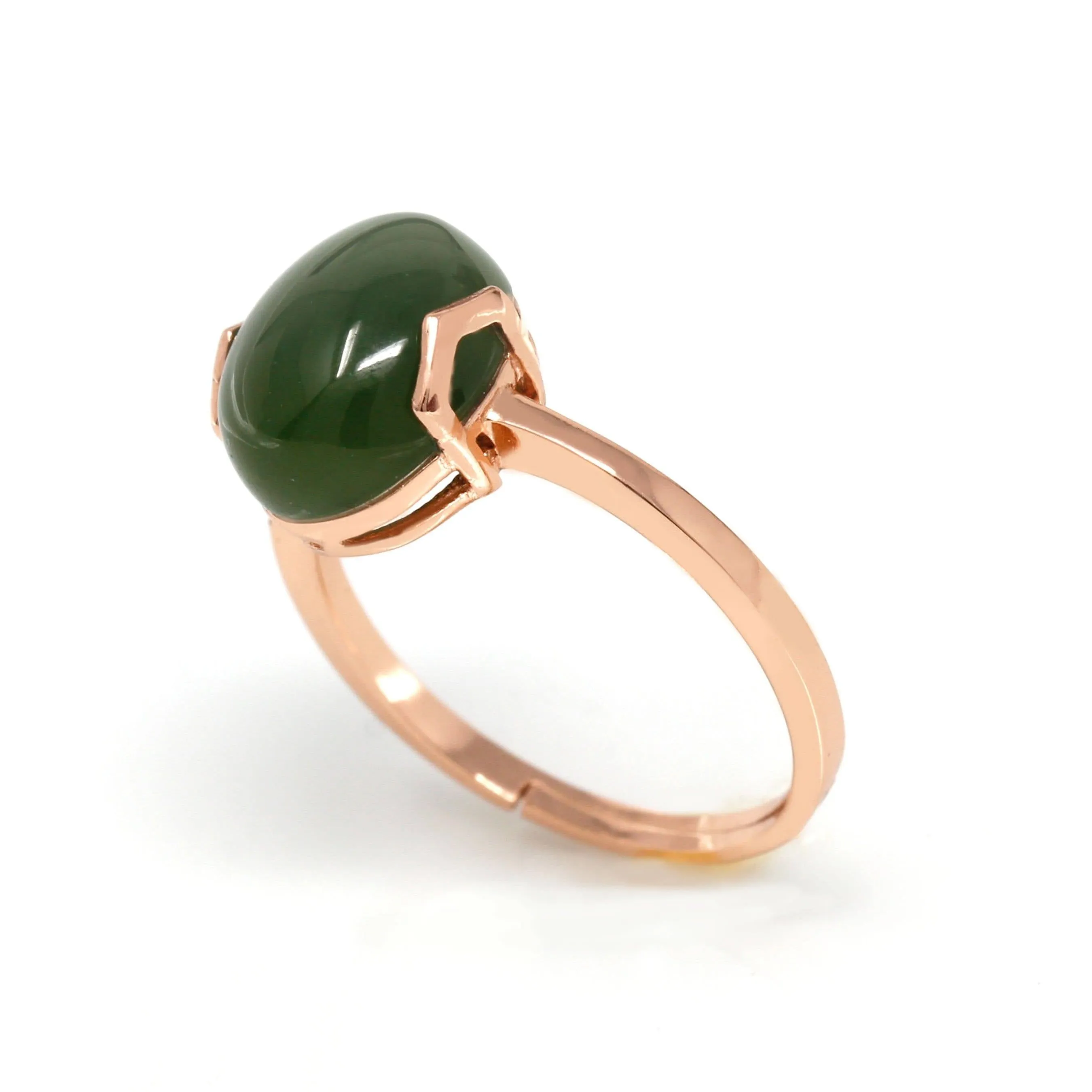 Baikalla™ "Lucky Jade" Rose Gold Plated Sterling Silver Nephrite Green Jade Ring