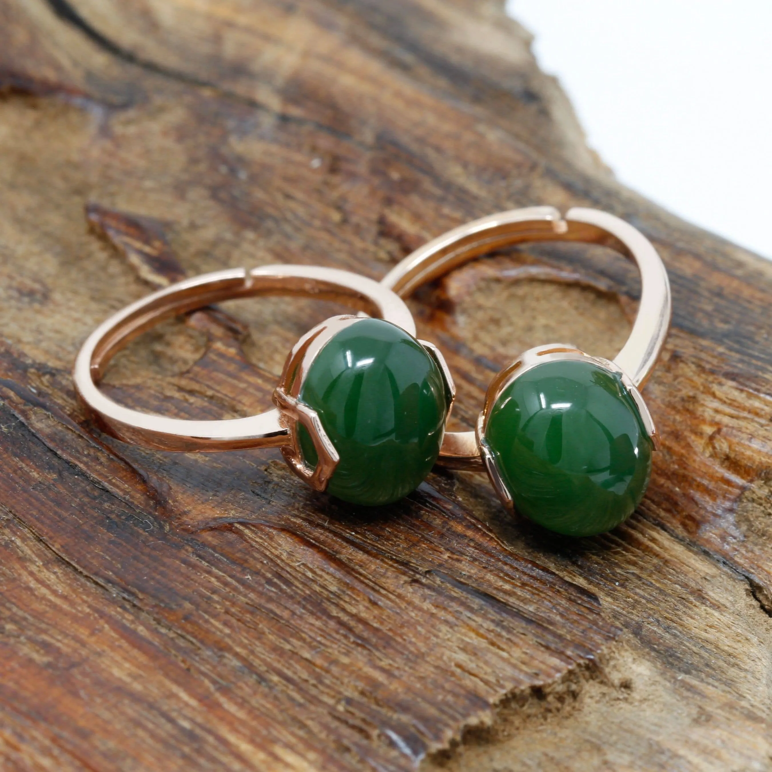 Baikalla™ "Lucky Jade" Rose Gold Plated Sterling Silver Nephrite Green Jade Ring