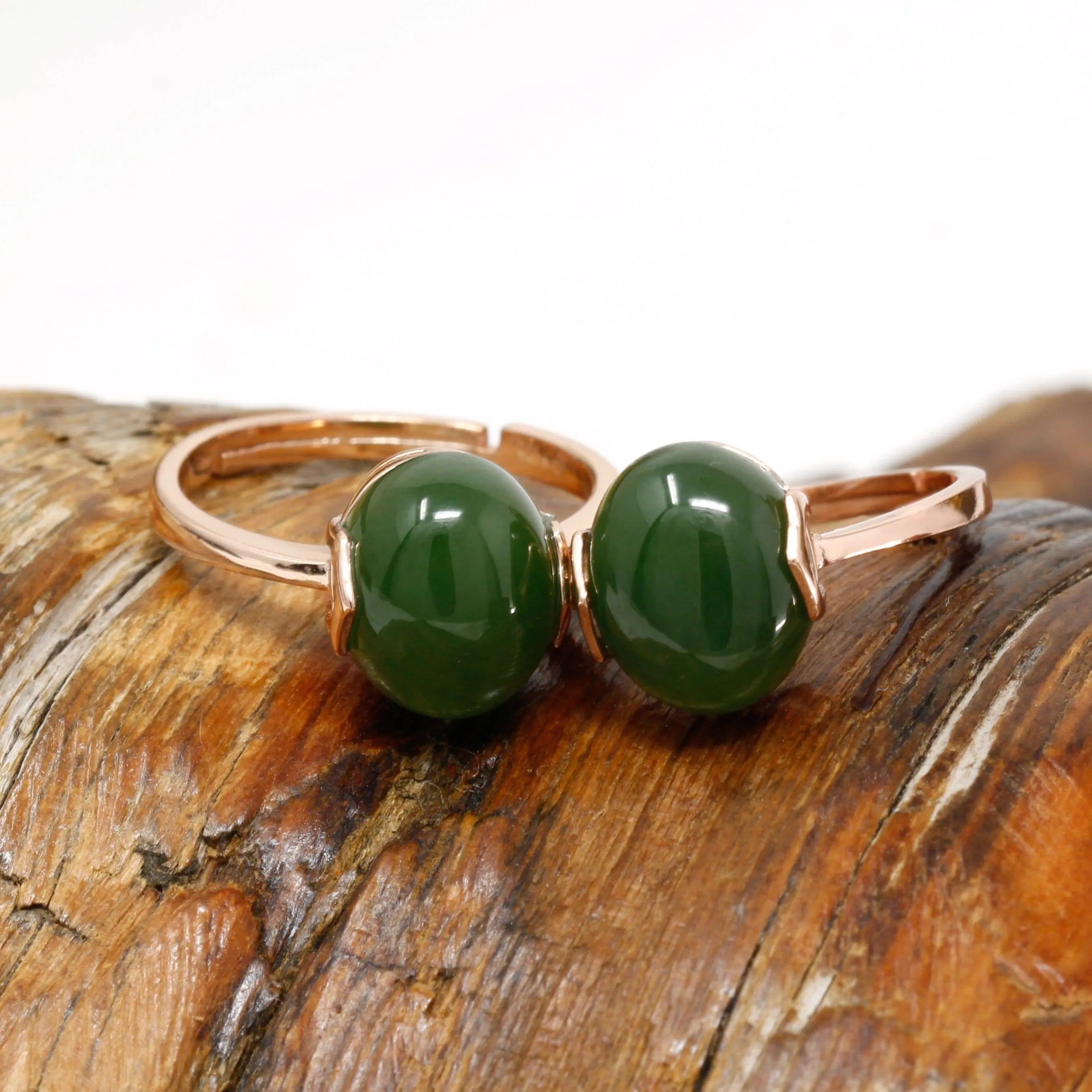 Baikalla™ "Lucky Jade" Rose Gold Plated Sterling Silver Nephrite Green Jade Ring