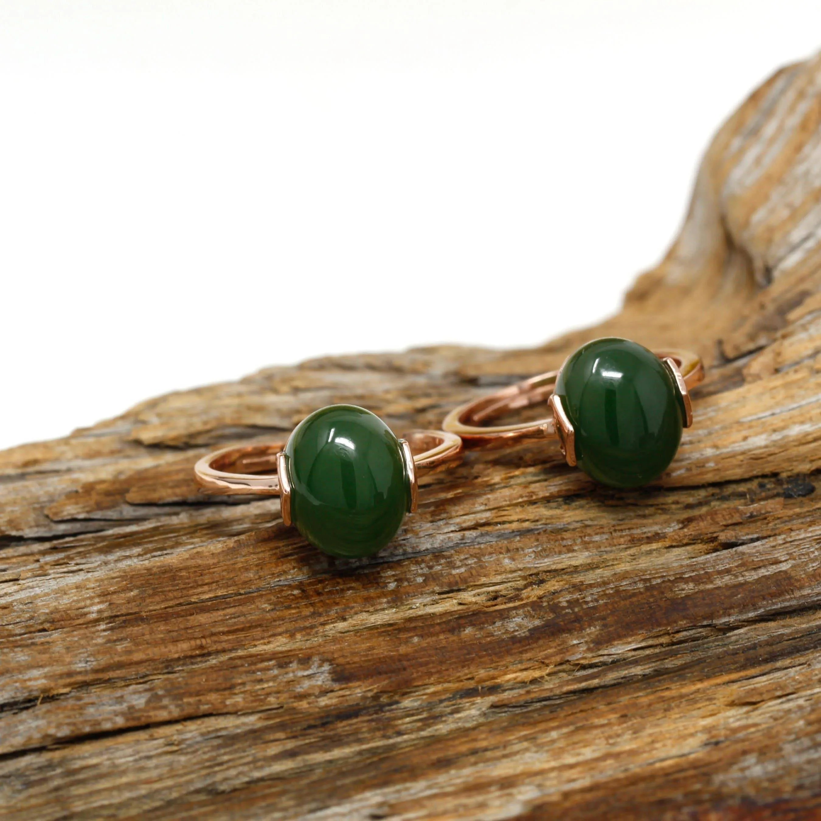 Baikalla™ "Lucky Jade" Rose Gold Plated Sterling Silver Nephrite Green Jade Ring