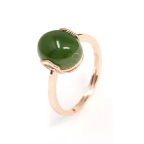 Baikalla™ "Lucky Jade" Rose Gold Plated Sterling Silver Nephrite Green Jade Ring