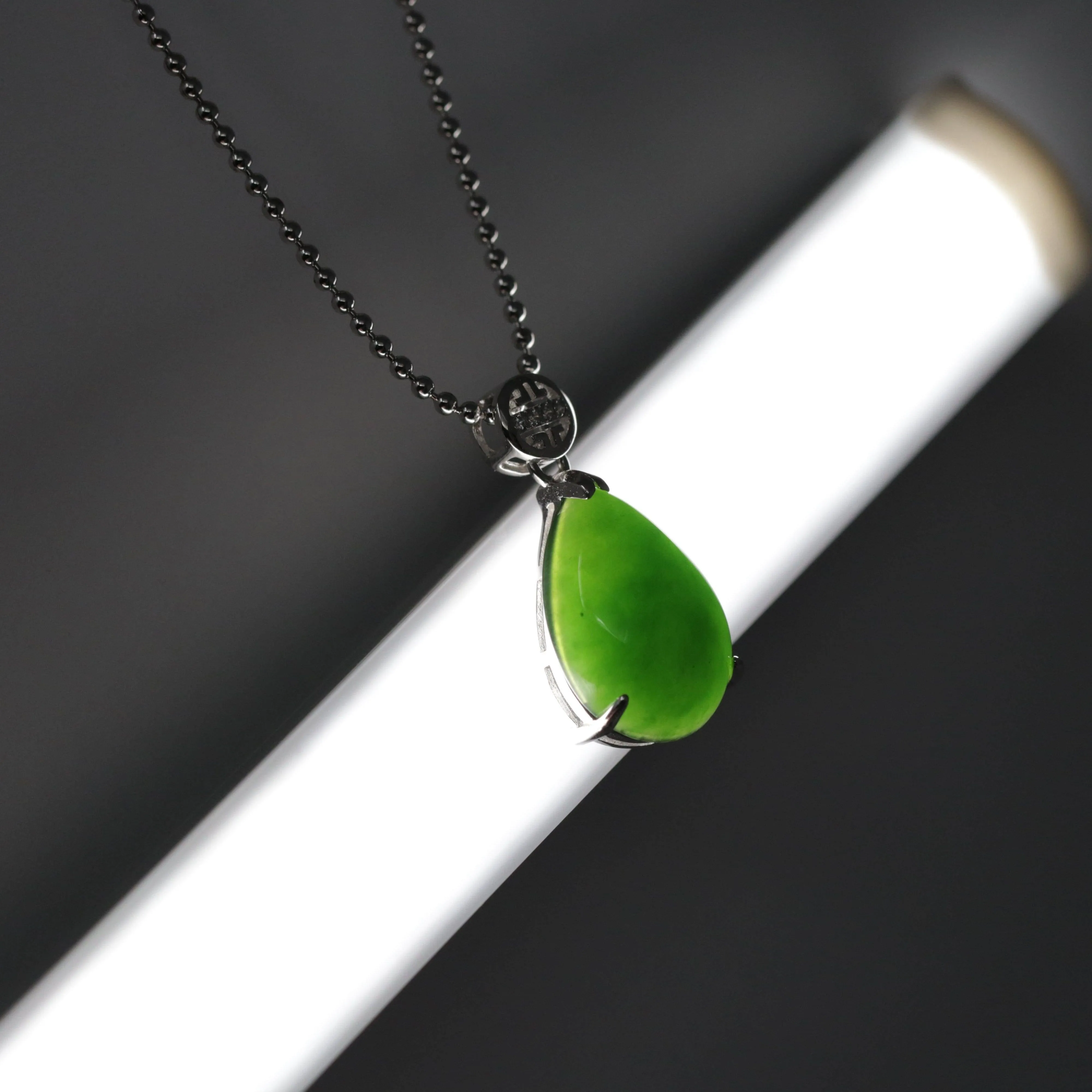 Baikalla™ "Teardrop" Sterling Silver Real Green Jade Classic Pendant Necklace