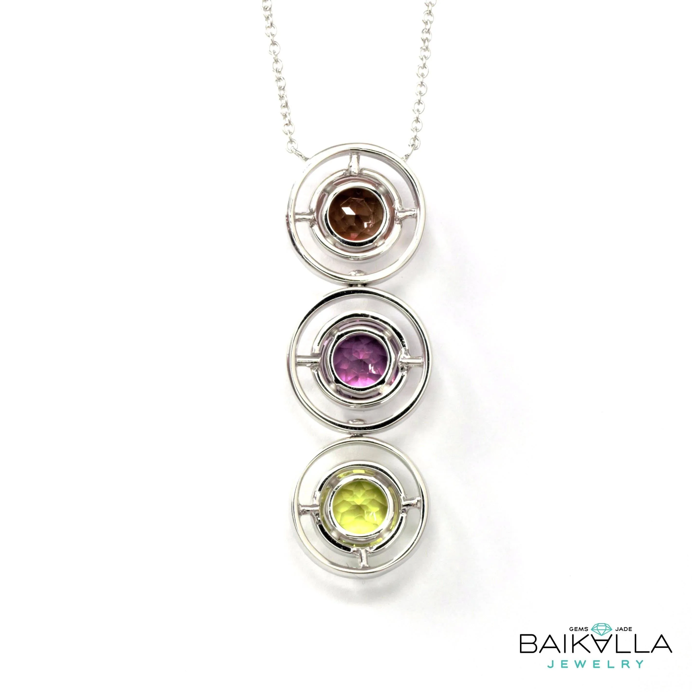 Baikalla™ "Veronica " 14k Gold Natural Multi-Color Gemstones ( Sunstone .Garnet. Peridot. ) Pendant Necklace