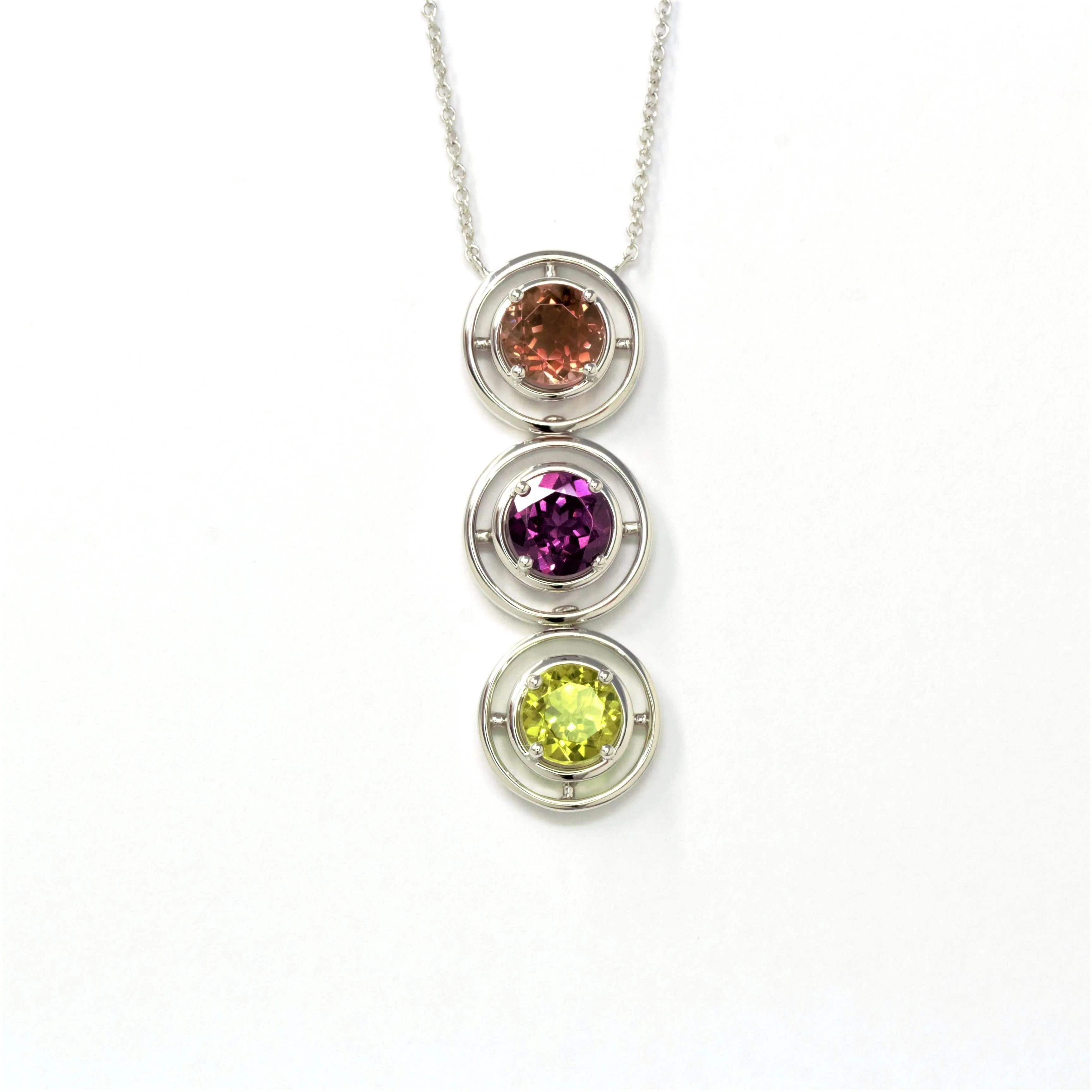 Baikalla™ "Veronica " 14k Gold Natural Multi-Color Gemstones ( Sunstone .Garnet. Peridot. ) Pendant Necklace