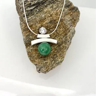 Balance Inukshuk Chinese Jade Bead & CZ Necklace