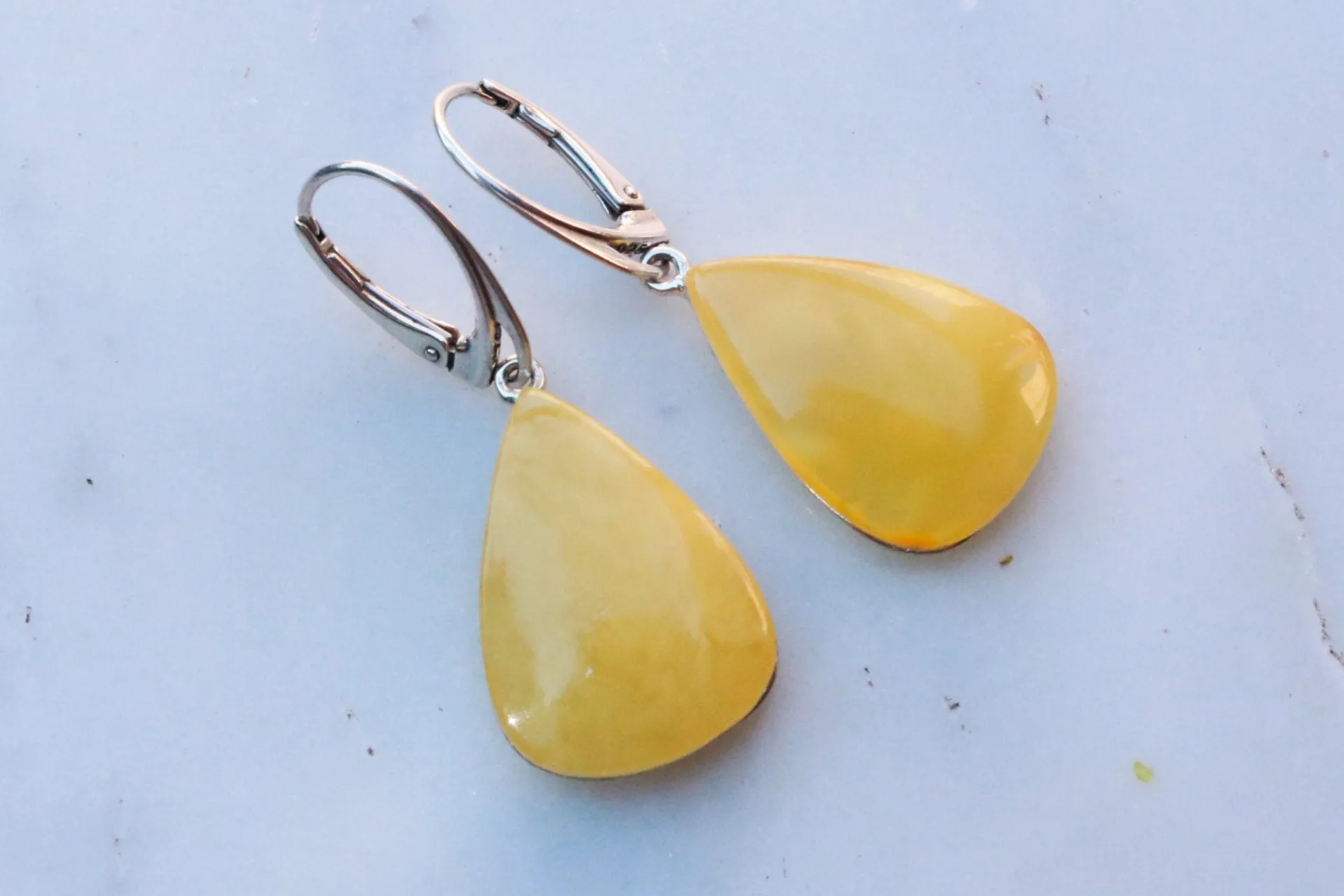 Baltic Amber Earrings Butterscotch Triangle Yellow Natural Jewelry 1.66" 6.3 gram 925 Silver