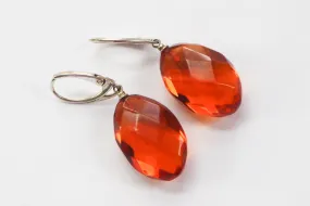 Baltic Amber Earrings Faceted Cognac Oval Natural Jewelry 1.74" 5.6 gram 925 silver