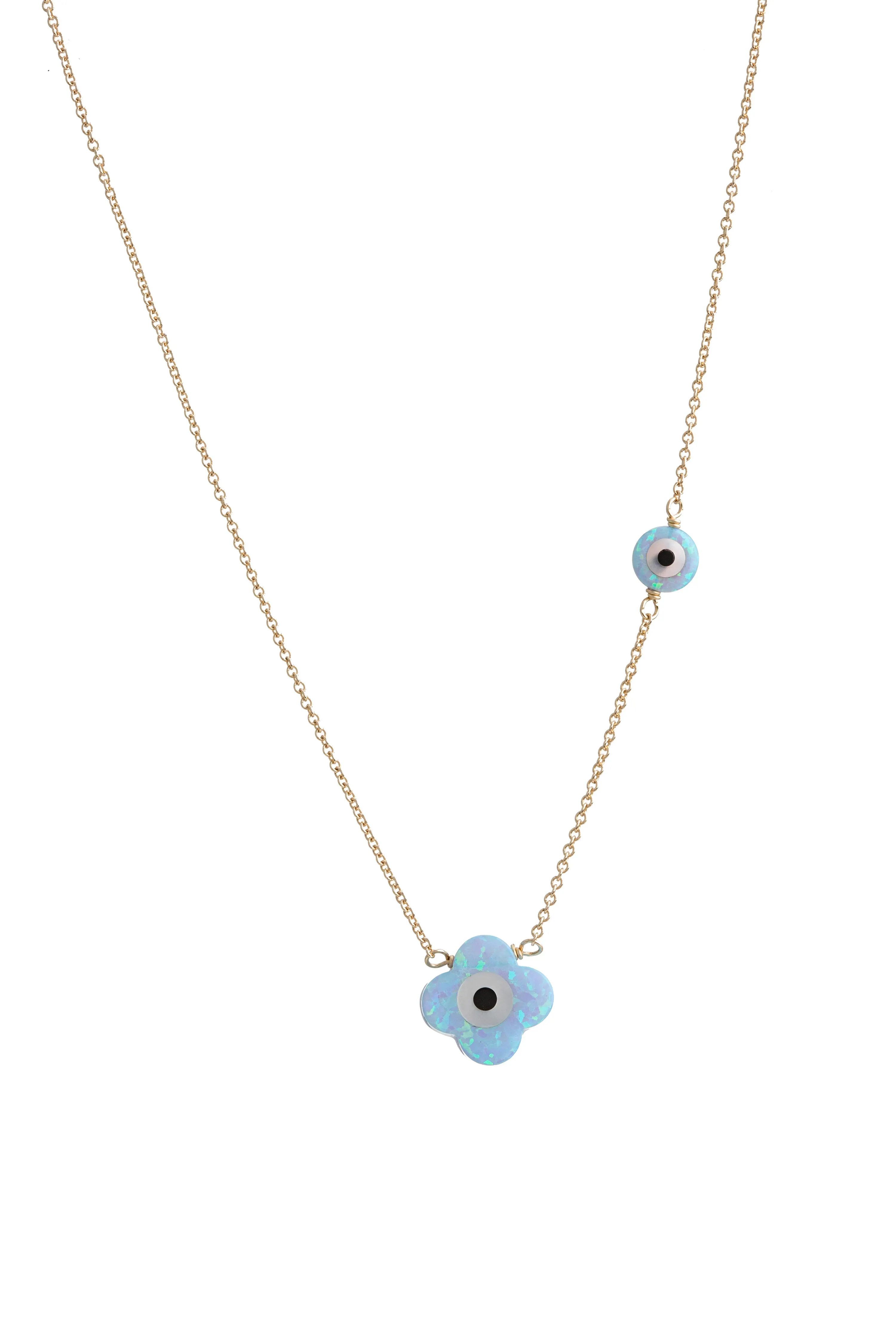 bara boheme | Clover & Evil Eye "DOUBLE LUCK" Opal Necklace