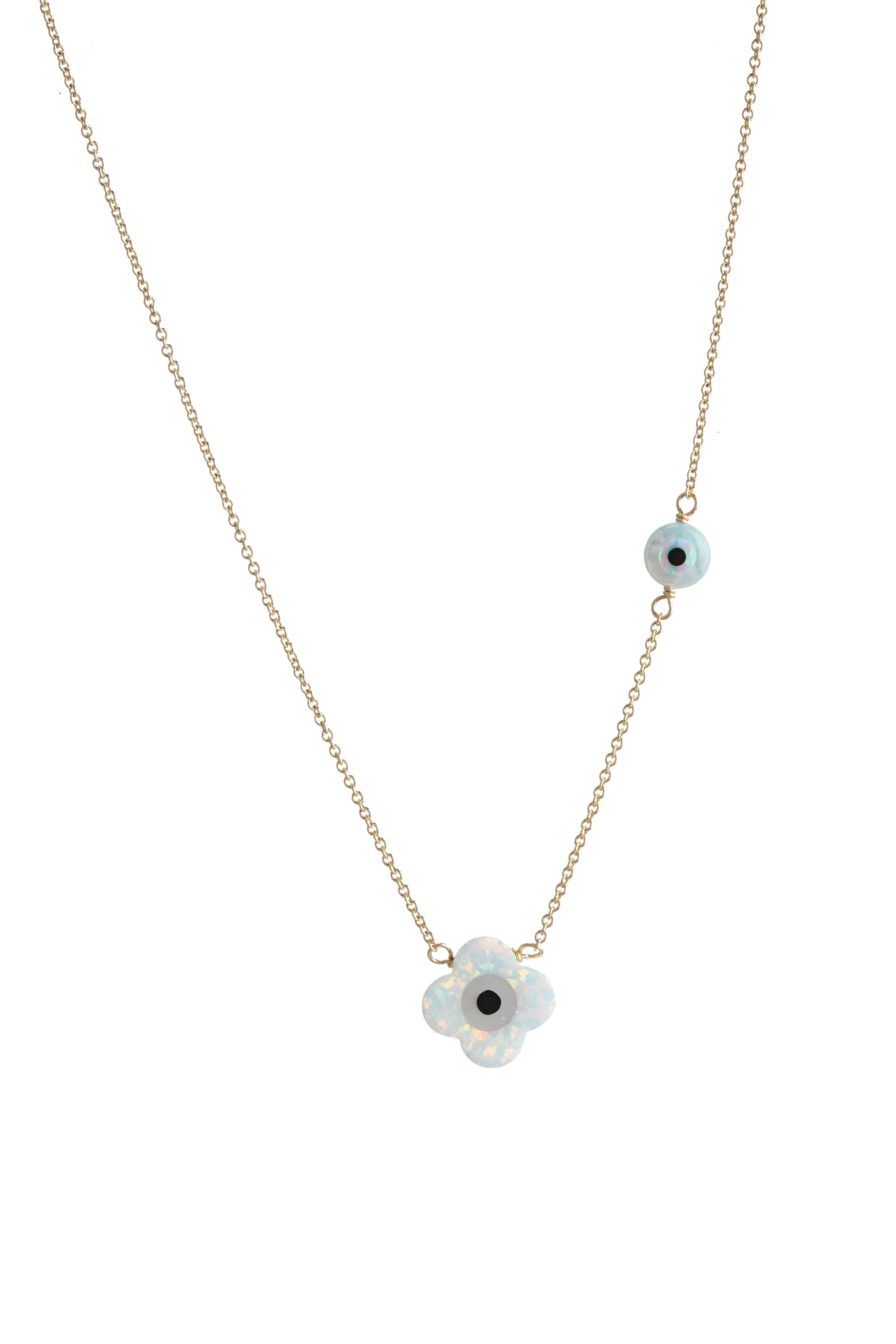 bara boheme | Clover & Evil Eye "DOUBLE LUCK" Opal Necklace