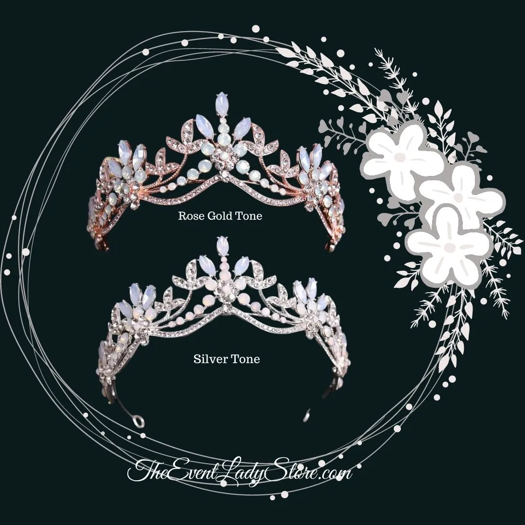 Baroque Luxury Pink Glow Crystal Beads and Leaves Bridal Tiara- Crown-Wedding Hair Accessories