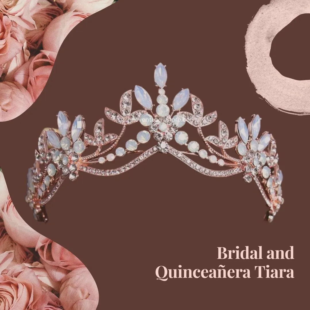 Baroque Luxury Pink Glow Crystal Beads and Leaves Bridal Tiara- Crown-Wedding Hair Accessories