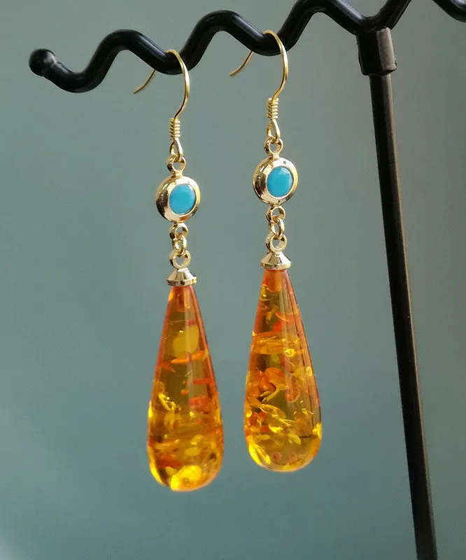 Beautiful Orange Amber Water Drop Drop Earrings AH377