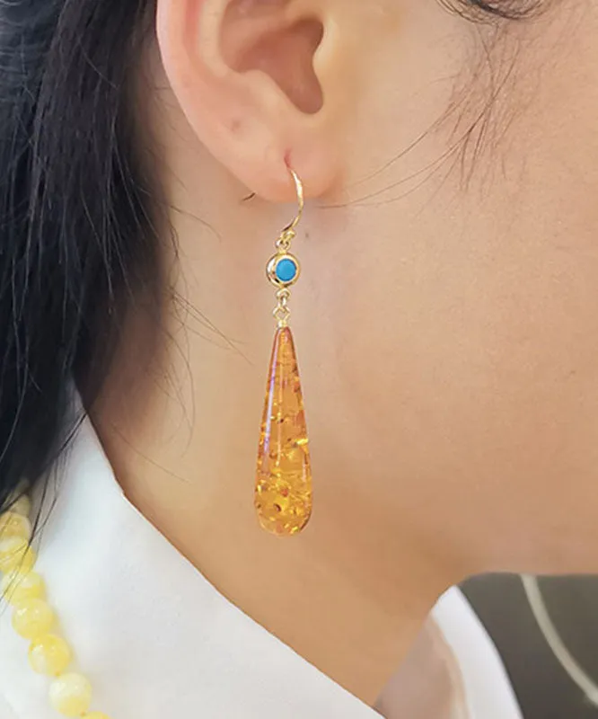 Beautiful Orange Amber Water Drop Drop Earrings AH377
