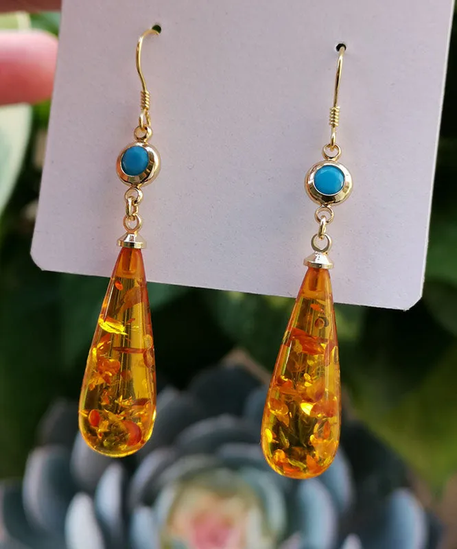 Beautiful Orange Amber Water Drop Drop Earrings AH377