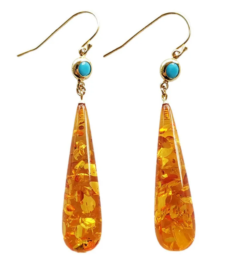 Beautiful Orange Amber Water Drop Drop Earrings AH377