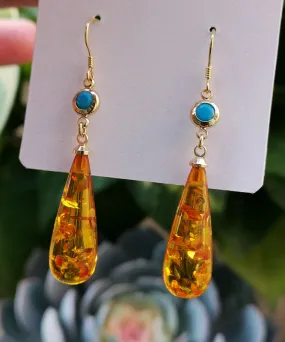 Beautiful Orange Amber Water Drop Drop Earrings AH377