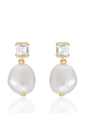 Bella baroque pearl drop earrings in gold and white topaz