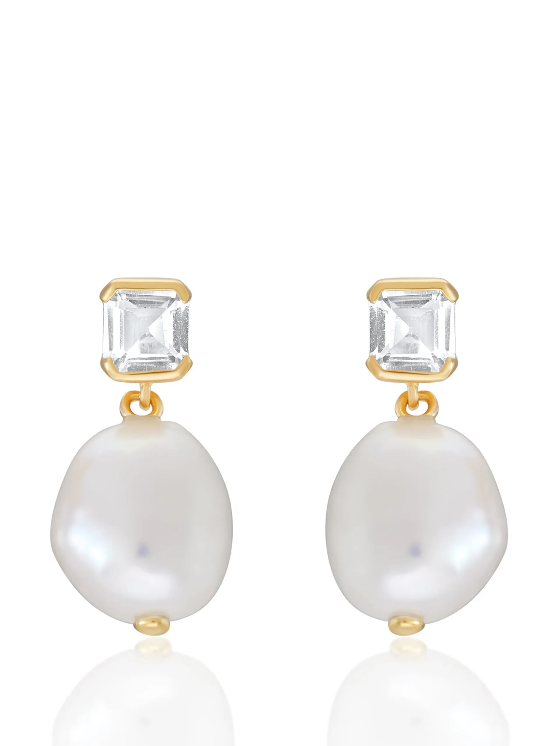 Bella baroque pearl drop earrings in gold and white topaz