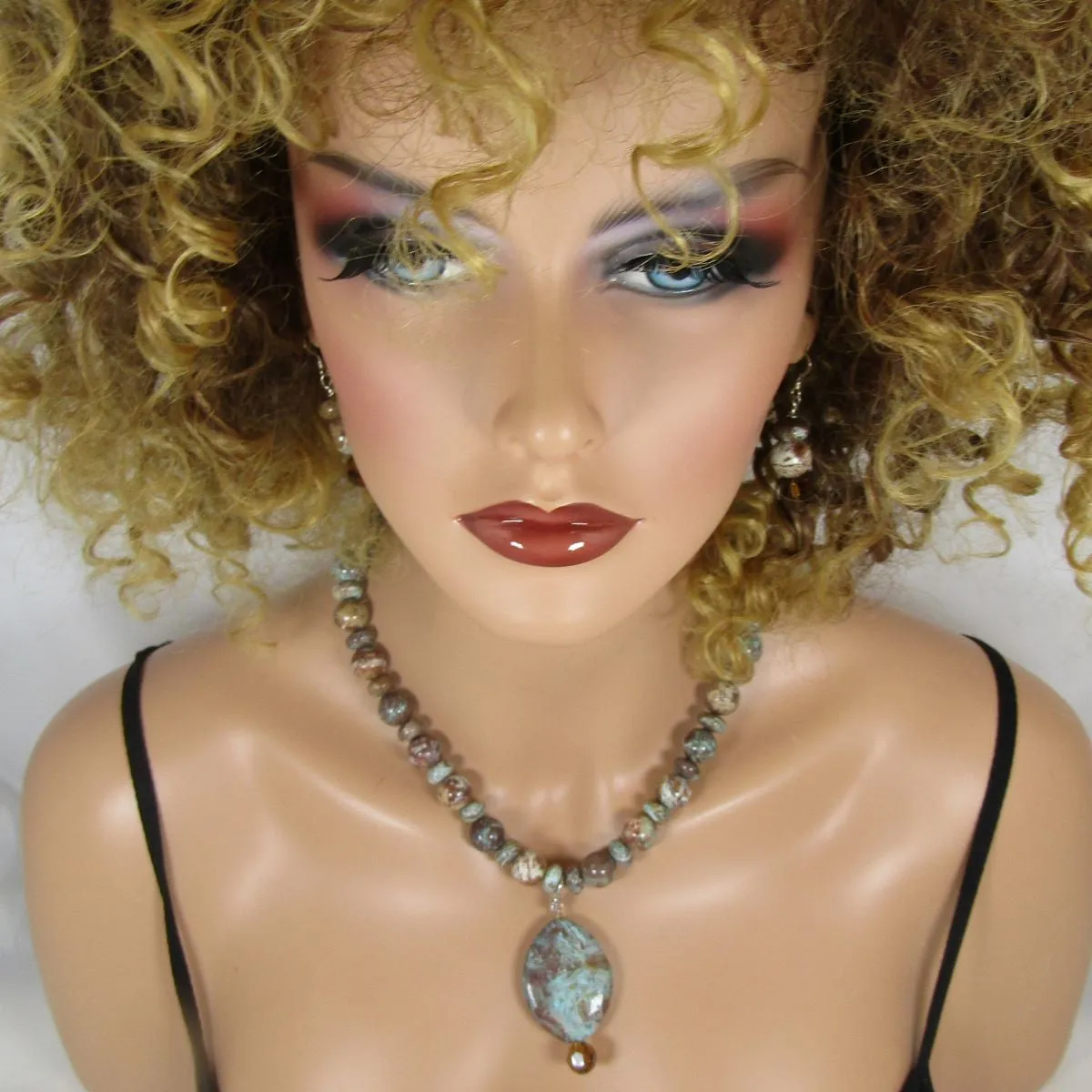 Big Blue Sky Jasper Necklace & Earrings Set